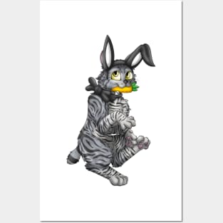 Bobtail BunnyCat: Grey Tabby (Black) Posters and Art